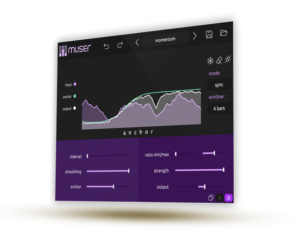 Muser anchor software interface on a screen with a dark background