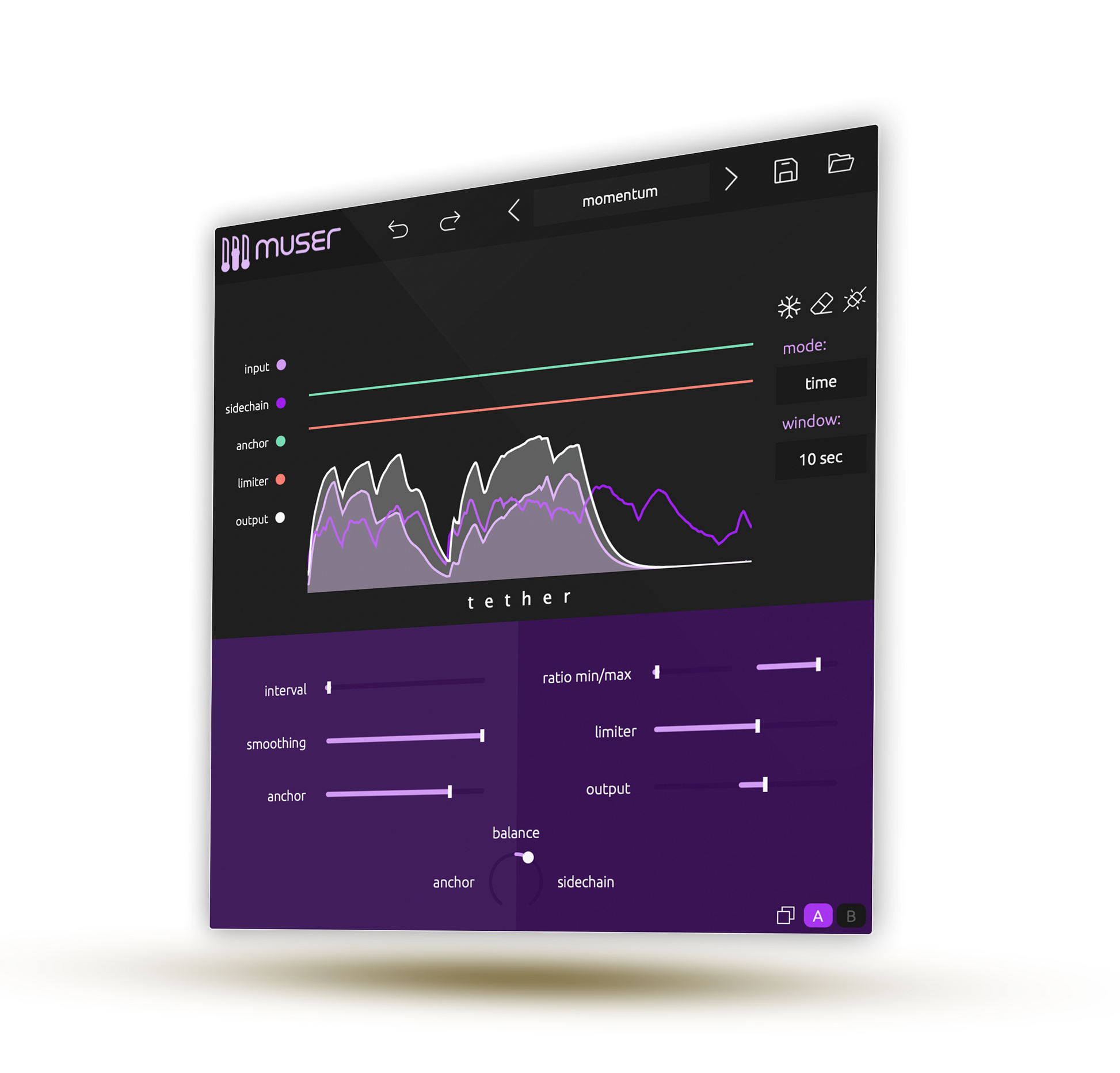Muser tether software interface on a dark background